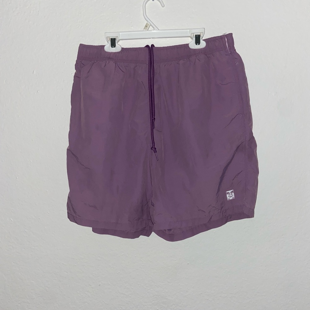Obey x Zumiez purple swimwear stretch waist board shorts skater y2k punk bottoms